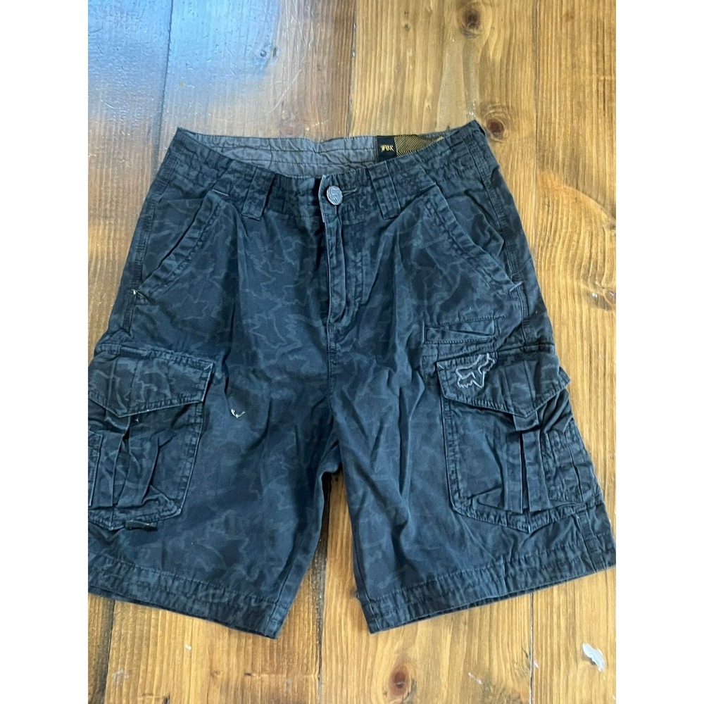 Fox Racing Mens‎ Cargo Shorts Size 27 Black Tonal Logo Print Cotton Motocross